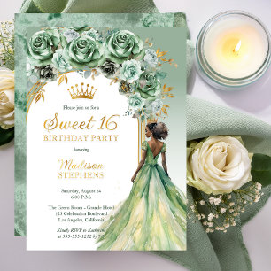 Invitación Con Relieve Metalizado Fiesta Elegante de Rosa Floral Verde Salvia Dulce 