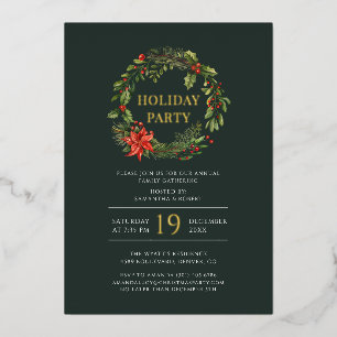 Invitación Con Relieve Metalizado Fiesta Familiar Navideña Corona de Navidad