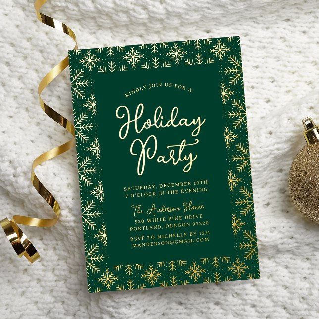 Invitación Con Relieve Metalizado Fiesta festiva de copas de nieve verde y oro (Subido por el creador)