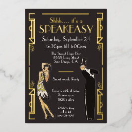 Invitación Con Relieve Metalizado Fiesta Flapper de Speakeasy