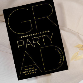 Invitación Con Relieve Metalizado Fiesta GRAD editable | Clase de Oro Presionado de 