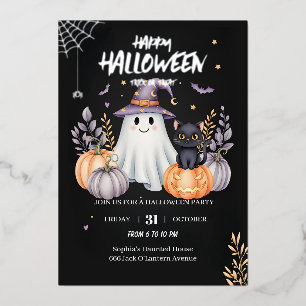 Invitación Con Relieve Metalizado Fiesta Mágica de Halloween