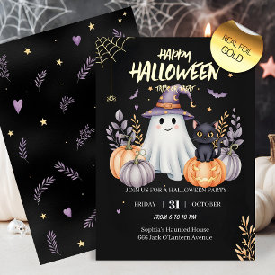 Invitación Con Relieve Metalizado Fiesta Mágica de Halloween