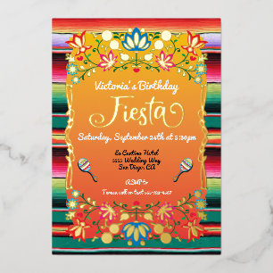 Invitación Con Relieve Metalizado Fiesta Mexicana Fiesta Cumpleaños