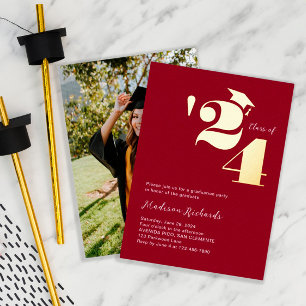 Invitación Con Relieve Metalizado Fiesta moderna de graduación de fotografía de año