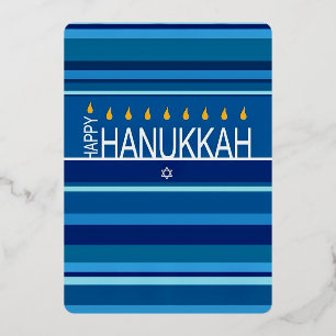 Invitación Con Relieve Metalizado Fiesta moderna de Hanukkah en azul 