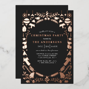 Invitación Con Relieve Metalizado Fiesta Moderna de Navidad en Rosa Dorado Negro