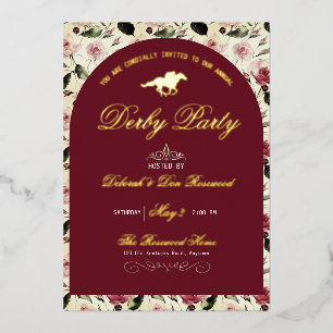 Invitación Con Relieve Metalizado Fiesta Moderna Derby de Caballos de Carreras Ecues