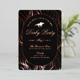 Invitación Con Relieve Metalizado Fiesta Moderna Derby de Caballos de Carreras Foil