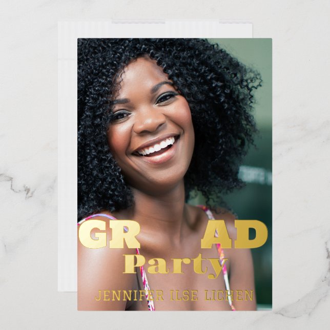 INVITACIÓN CON RELIEVE METALIZADO FIESTA MODERNO DE FOTO GRAD (Sobre)