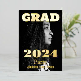 INVITACIÓN CON RELIEVE METALIZADO FIESTA MODERNO DE FOTO GRAD