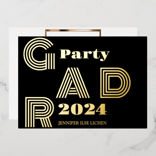 INVITACIÓN CON RELIEVE METALIZADO FIESTA MODERNO GOLD GRAD (Anverso/Reverso)