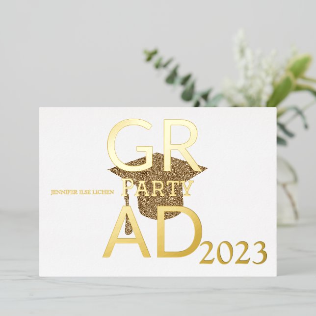 INVITACIÓN CON RELIEVE METALIZADO FIESTA MODERNO GRAD (Anverso de pie)