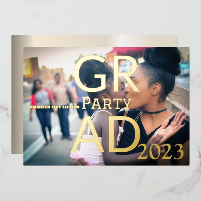 INVITACIÓN CON RELIEVE METALIZADO FIESTA MODERNO GRAD (Anverso/Reverso)