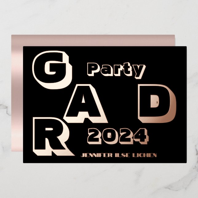 INVITACIÓN CON RELIEVE METALIZADO FIESTA MODERNO GRAD (Anverso/Reverso)