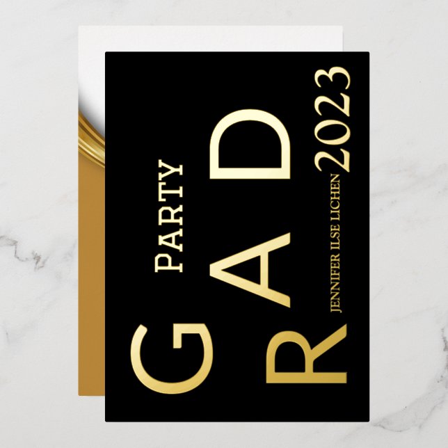 INVITACIÓN CON RELIEVE METALIZADO FIESTA MODERNO GRAD (Anverso/Reverso)