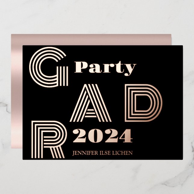 INVITACIÓN CON RELIEVE METALIZADO FIESTA MODERNO GRAD (Anverso/Reverso)