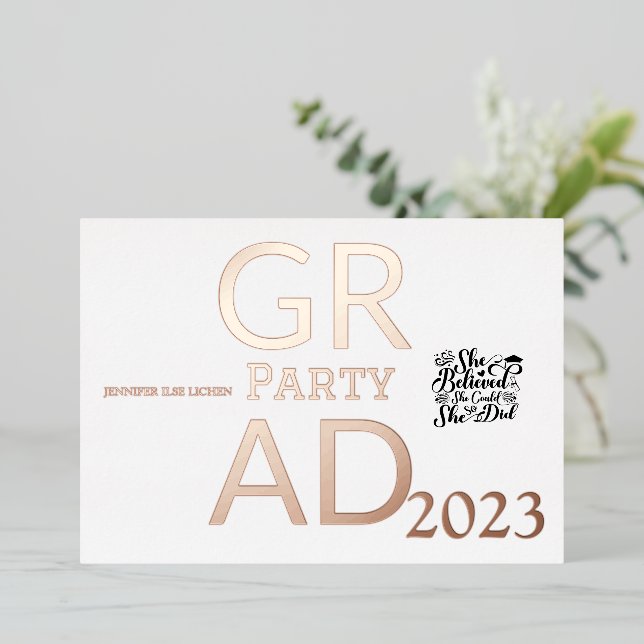 INVITACIÓN CON RELIEVE METALIZADO FIESTA MODERNO GRAD (Anverso de pie)