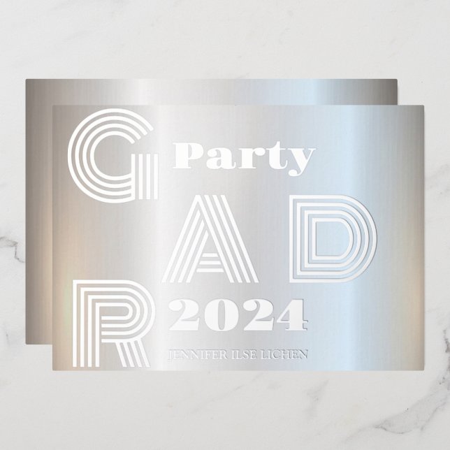 INVITACIÓN CON RELIEVE METALIZADO FIESTA MODERNO SILVER GRAD (Anverso/Reverso)
