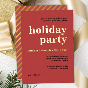 Invitación Con Relieve Metalizado Fiesta Navideña Corporativa Minimalista Rojo Retro