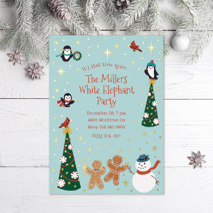 Invitación Con Relieve Metalizado Fiesta Navideña de Criaturas de Navidad