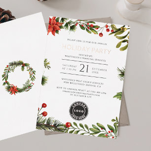 Invitación Con Relieve Metalizado Fiesta Navideña de Empresa Festiva Rosa Dorado