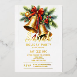 Invitación Con Relieve Metalizado Fiesta navideña de las campanas navidades