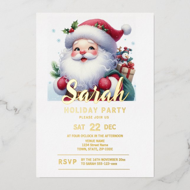 Invitación Con Relieve Metalizado Fiesta navideña de navidades (Anverso)