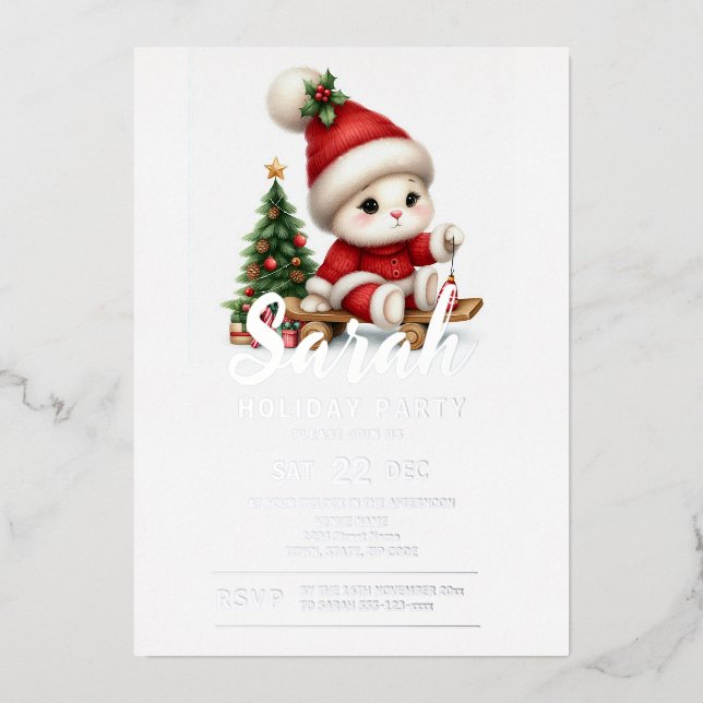 Invitación Con Relieve Metalizado Fiesta navideña de navidades (Anverso)