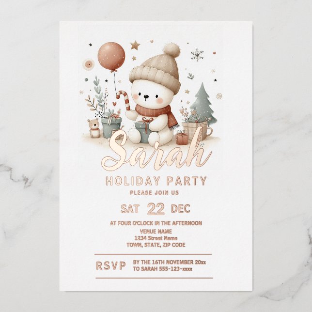 Invitación Con Relieve Metalizado Fiesta navideña de navidades (Anverso)