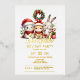 Invitación Con Relieve Metalizado Fiesta navideña de navidades