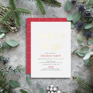 Invitación Con Relieve Metalizado Fiesta navideña de Navidades mínimos de jingle y m