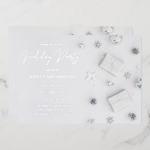 Invitación Con Relieve Metalizado Fiesta Navideña de Pino Blanco