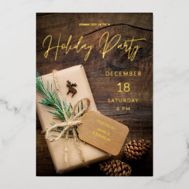 Invitación Con Relieve Metalizado Fiesta Navideña de Reno y Regalos