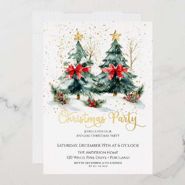 Invitación Con Relieve Metalizado Fiesta Navideña del Árbol de Navidad (Sobre)