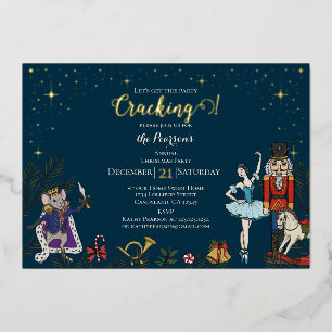 Invitación Con Relieve Metalizado Fiesta Navideña del Ballet Cascanueces Festivo Azu