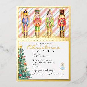 Invitación Con Relieve Metalizado Fiesta Navideña del Cascanueces Festivo