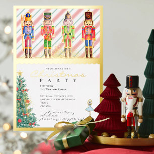 Invitación Con Relieve Metalizado Fiesta Navideña del Cascanueces Festivo