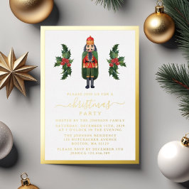 Invitación Con Relieve Metalizado Fiesta Navideña del Cascanueces Festivo Dorado