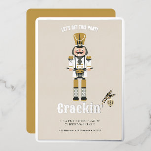 Invitación Con Relieve Metalizado Fiesta Navideña Elegante Cascanueces Festiva