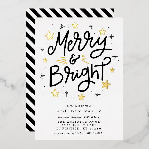 Invitación Con Relieve Metalizado Fiesta Navideña Moderna Negra y Brillante en Oro F