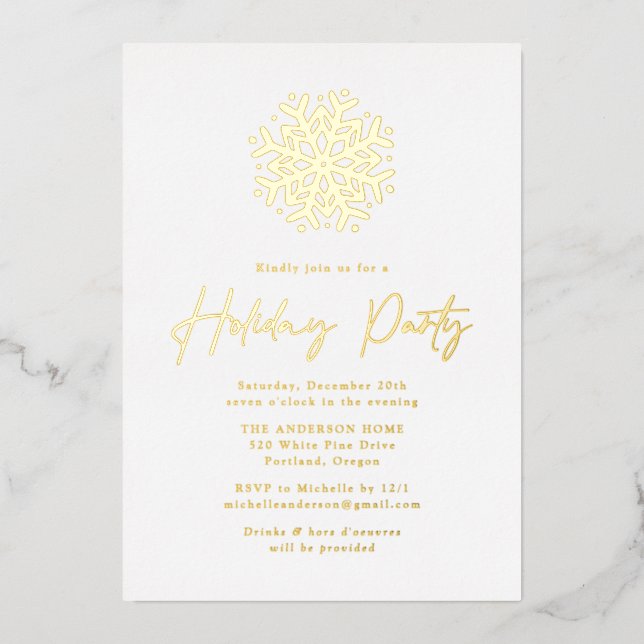 Invitación Con Relieve Metalizado Fiesta navideña simple de copo de nieve (Anverso)