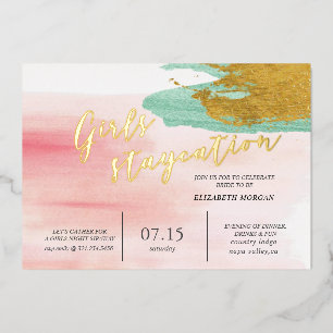 Invitación Con Relieve Metalizado Fiesta Nupcial con Acuarela Rosada
