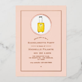 Invitación Con Relieve Metalizado Fiesta para la Bachelorette de Oro y Rubor Pink Tr