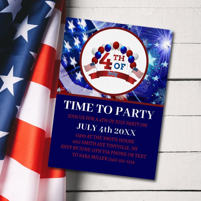 Invitación Con Relieve Metalizado Fiesta Patriótico del 4 de julio (Subido por el creador)