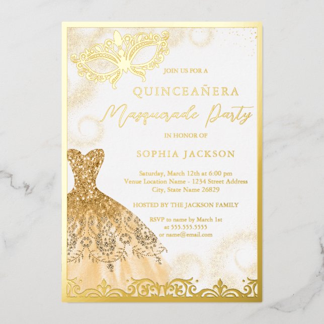 Invitación Con Relieve Metalizado Fiesta Quinceanera (Anverso)