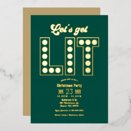 Invitación Con Relieve Metalizado Fiesta Retro de Navidad Emerald Elegance Get Lit