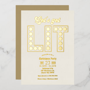 Invitación Con Relieve Metalizado Fiesta Retro de Navidad Ivory Luxe Vamos a Encende