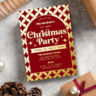 Invitación Con Relieve Metalizado Fiesta Retro Groovy de Navidad Real