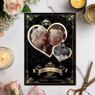 Invitación Con Relieve Metalizado Fiesta Romántica de Aniversario de Oro Entonces y 